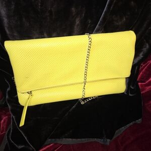 Steve Madden Neon Yellow Perforated Foldover Chain Clutch Crossbody NWT
